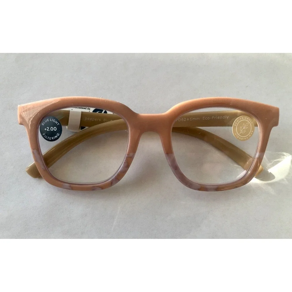 NEW Peepers Tan Marble Blue Light Filtering Glasses +2.00